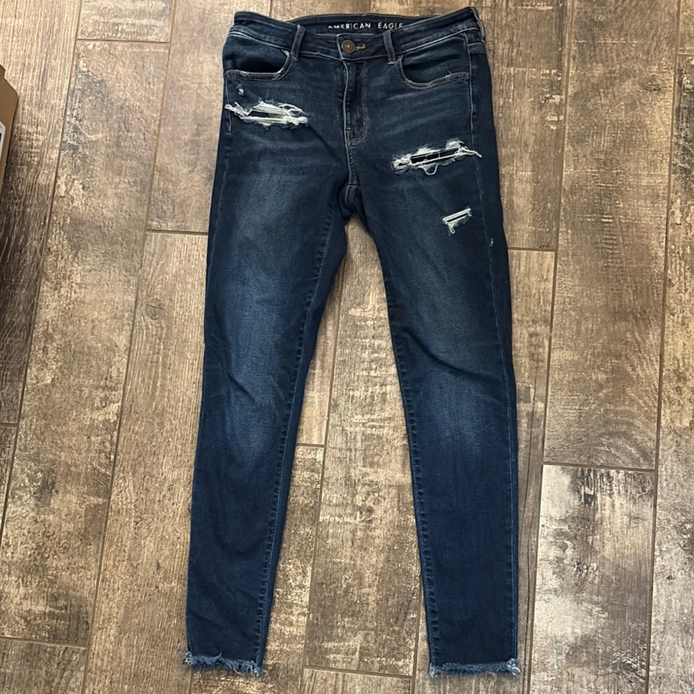 American Eagle Outfitters Blue Skinny Jeans with Distressed Details